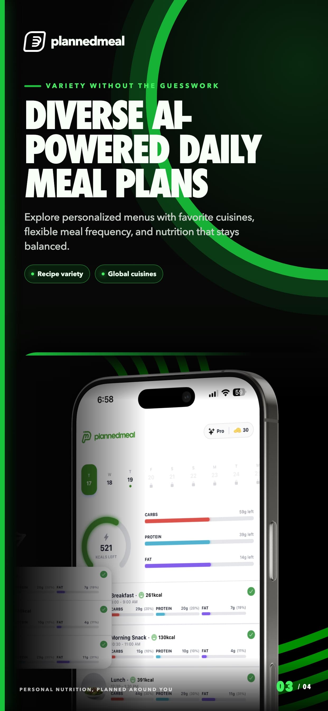 PlannedMeal personalized daily plan and macro tracking story